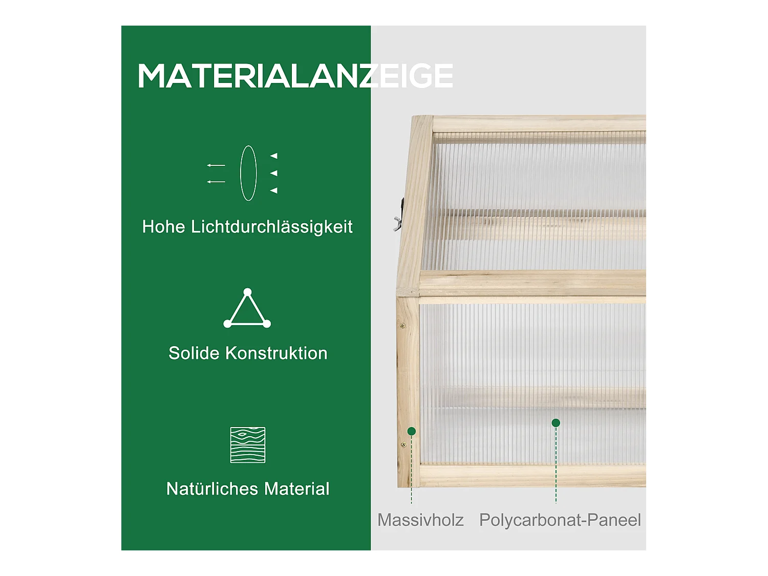 Mini serre en bois naturel avec couverture transparente, protection antigel, balcon et jardin (90x52x49.5cm)