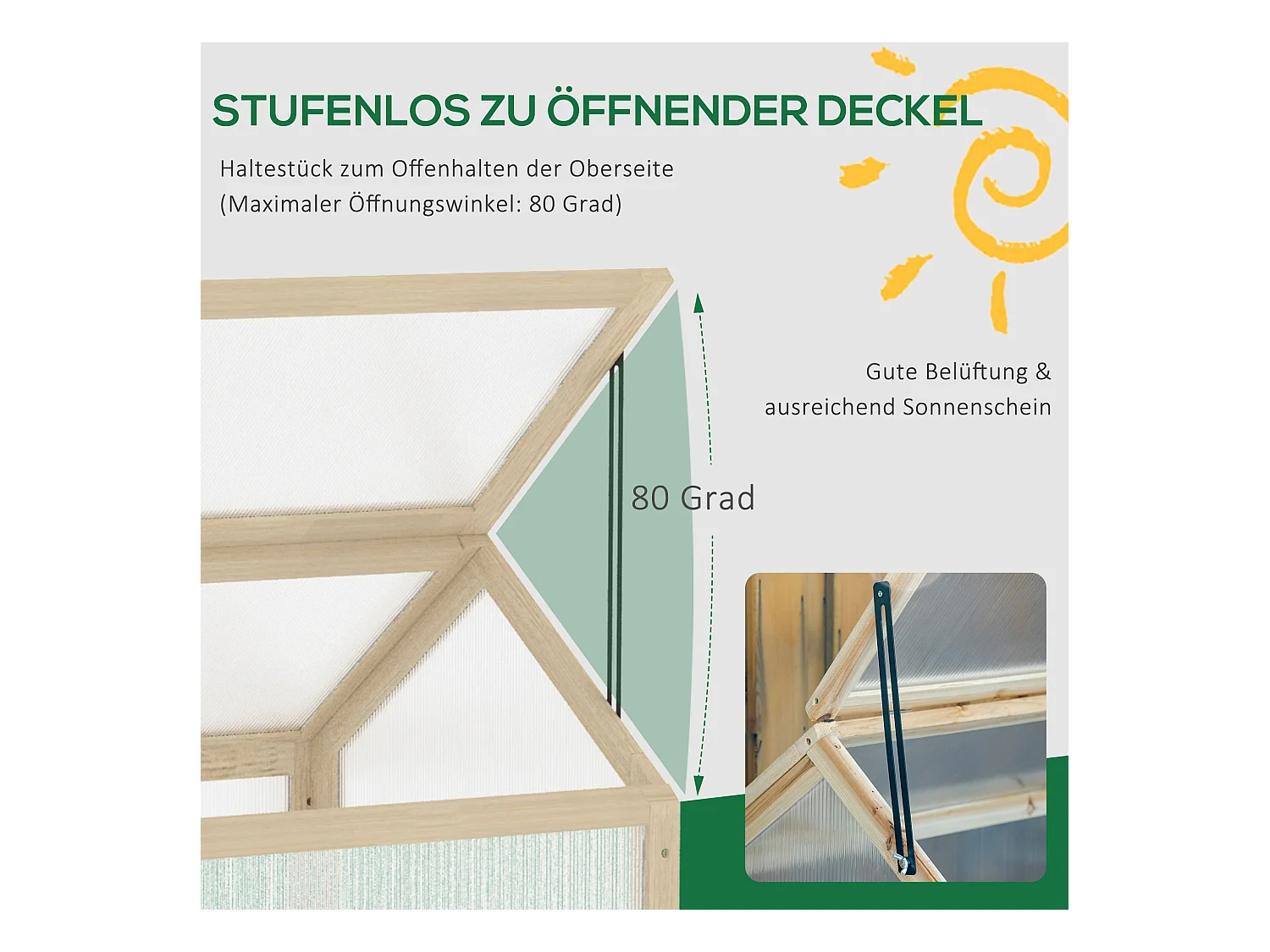 Mini serre en bois naturel avec couverture transparente, protection antigel, balcon et jardin (90x52x49.5cm)