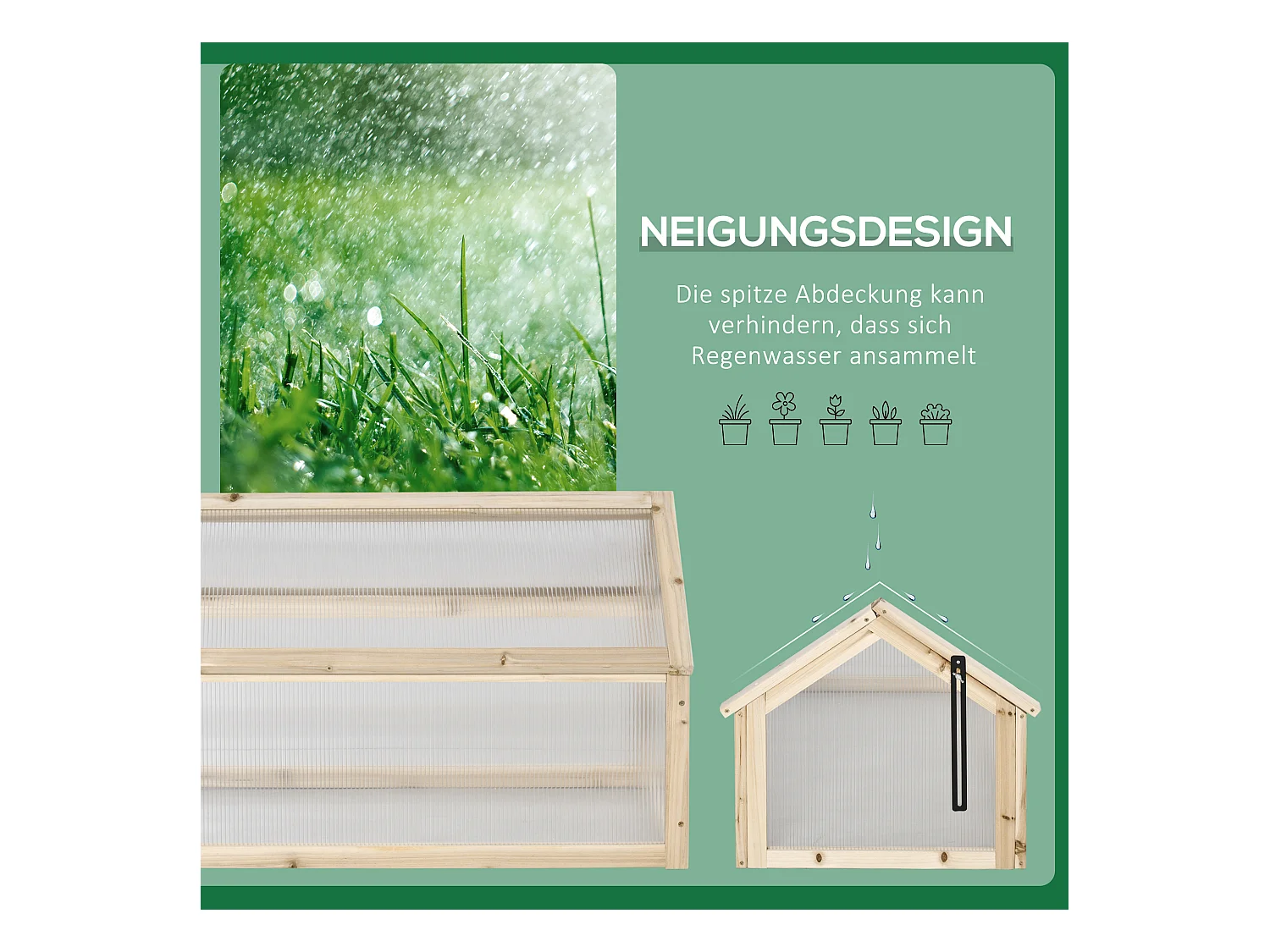 Mini serre en bois naturel avec couverture transparente, protection antigel, balcon et jardin (90x52x49.5cm)
