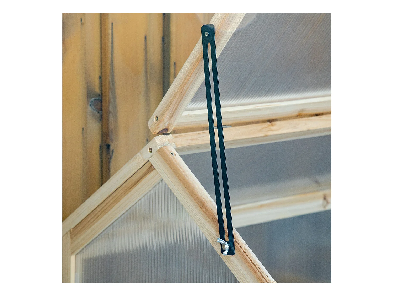 Mini serre en bois naturel avec couverture transparente, protection antigel, balcon et jardin (90x52x49.5cm)