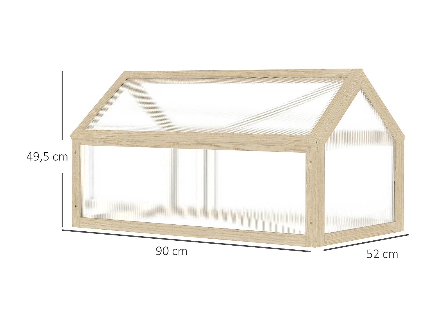 Mini serre en bois naturel avec couverture transparente, protection antigel, balcon et jardin (90x52x49.5cm)