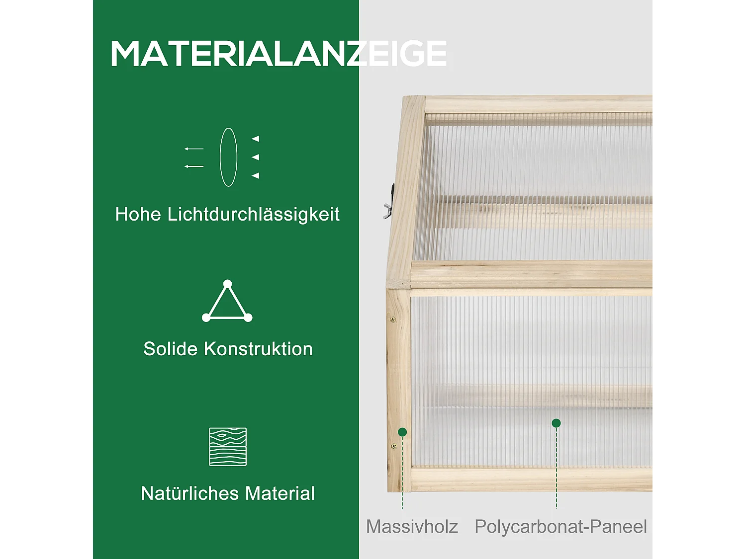 Mini serre en bois naturel avec couverture transparente, protection antigel, balcon et jardin (90x52x49.5cm)