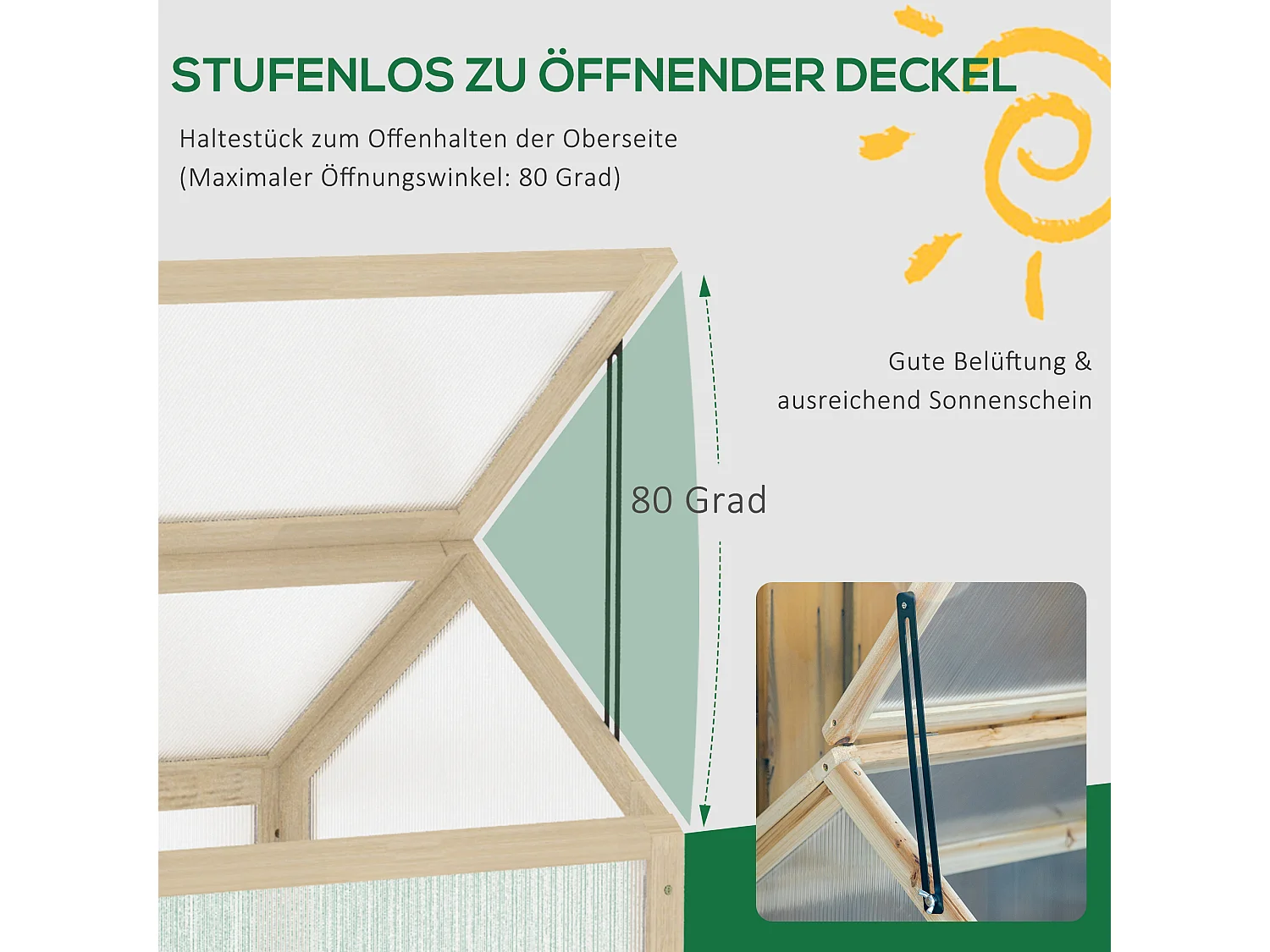 Mini serre en bois naturel avec couverture transparente, protection antigel, balcon et jardin (90x52x49.5cm)