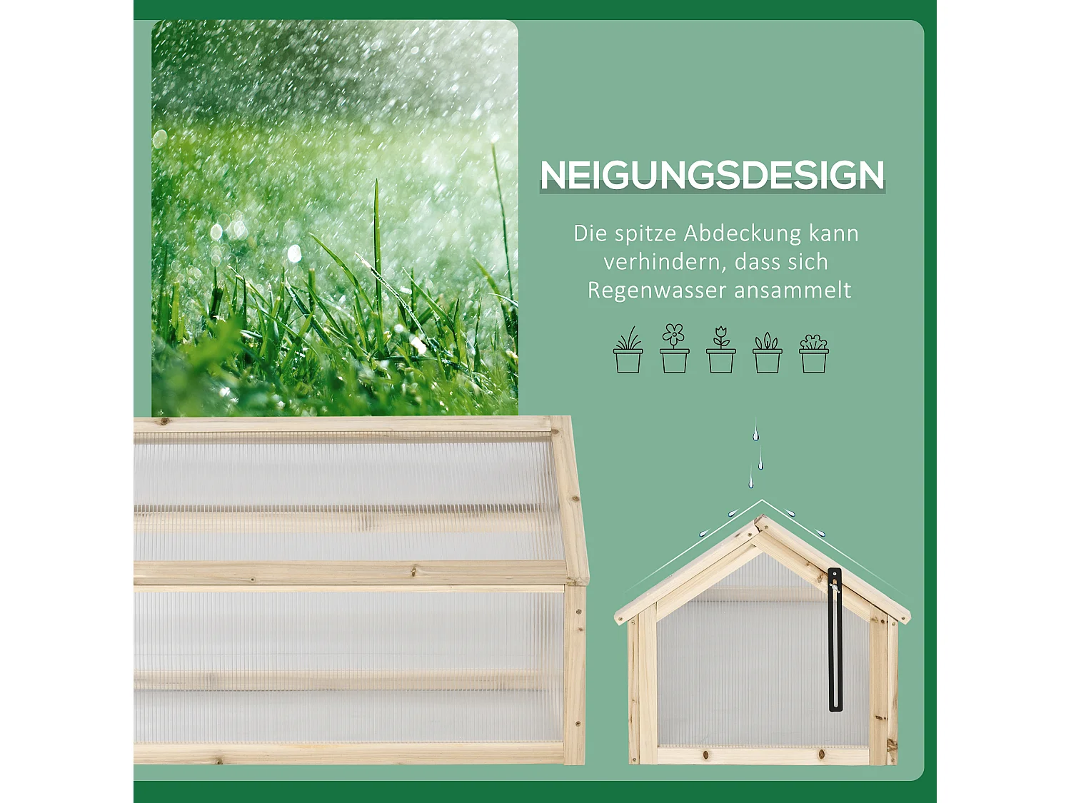 Mini serre en bois naturel avec couverture transparente, protection antigel, balcon et jardin (90x52x49.5cm)