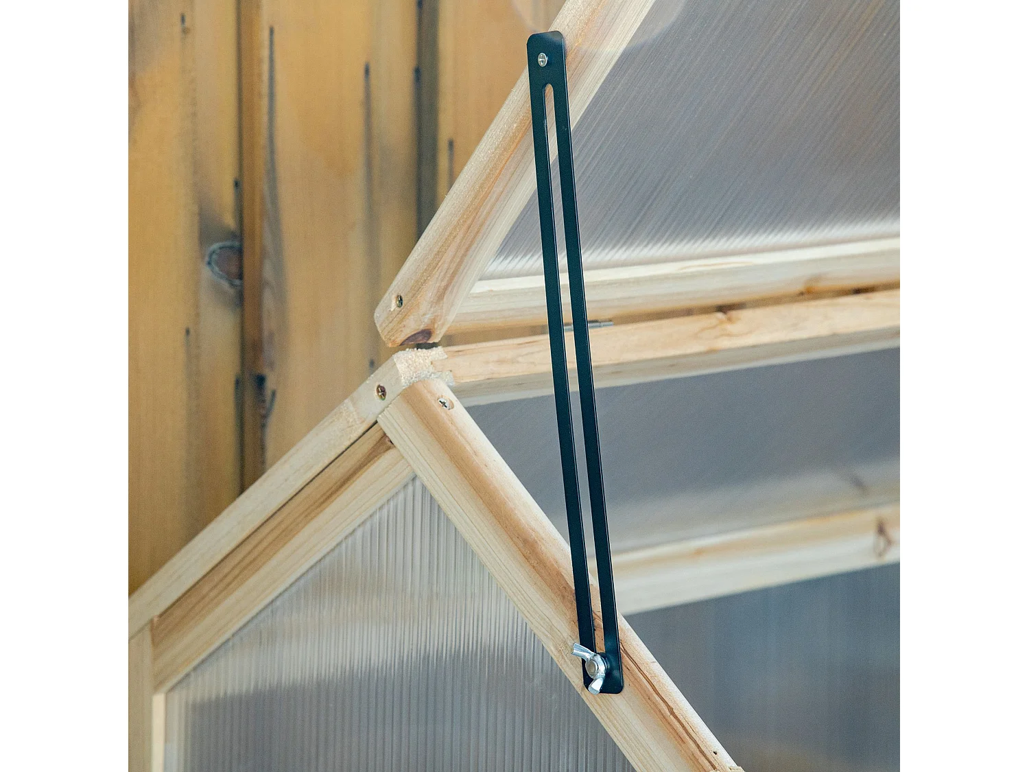 Mini serre en bois naturel avec couverture transparente, protection antigel, balcon et jardin (90x52x49.5cm)