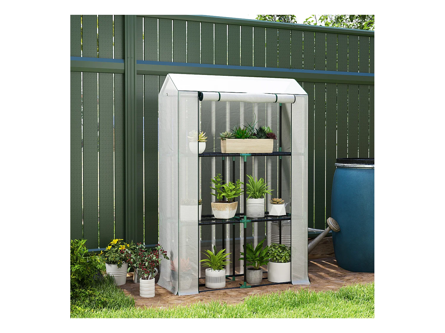 Serre avec étagères, portes à enrouler, protection UV, acier et PE, blanc (100x40x150 cm)