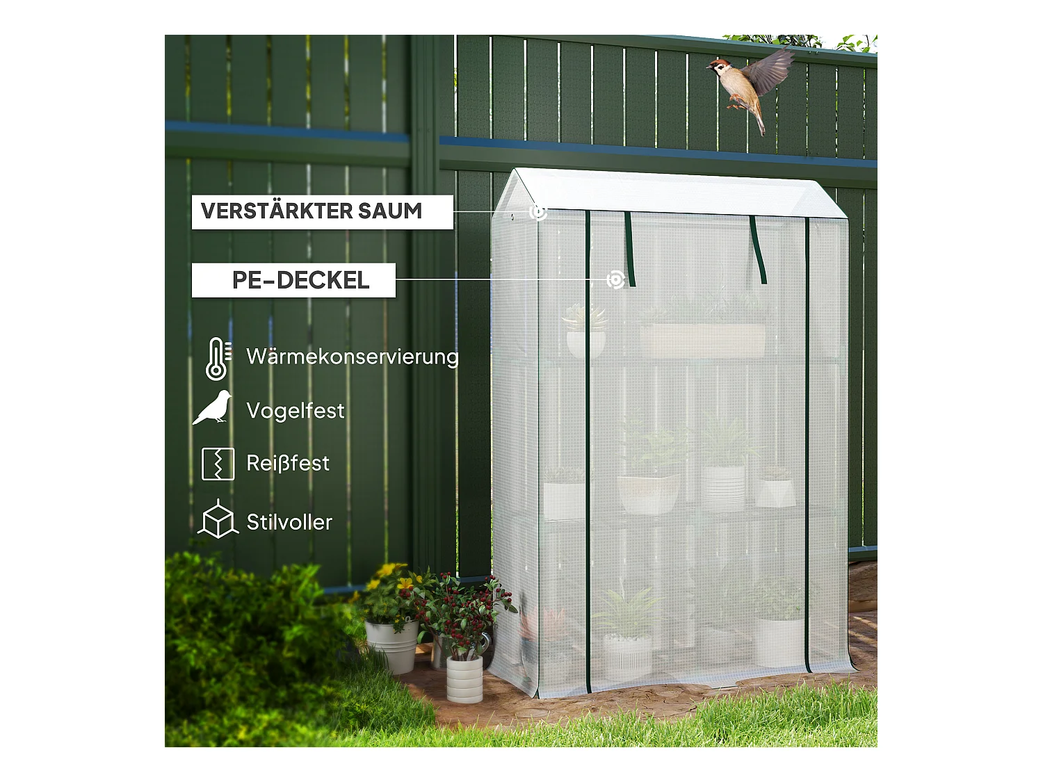 Serre avec étagères, portes à enrouler, protection UV, acier et PE, blanc (100x40x150 cm)