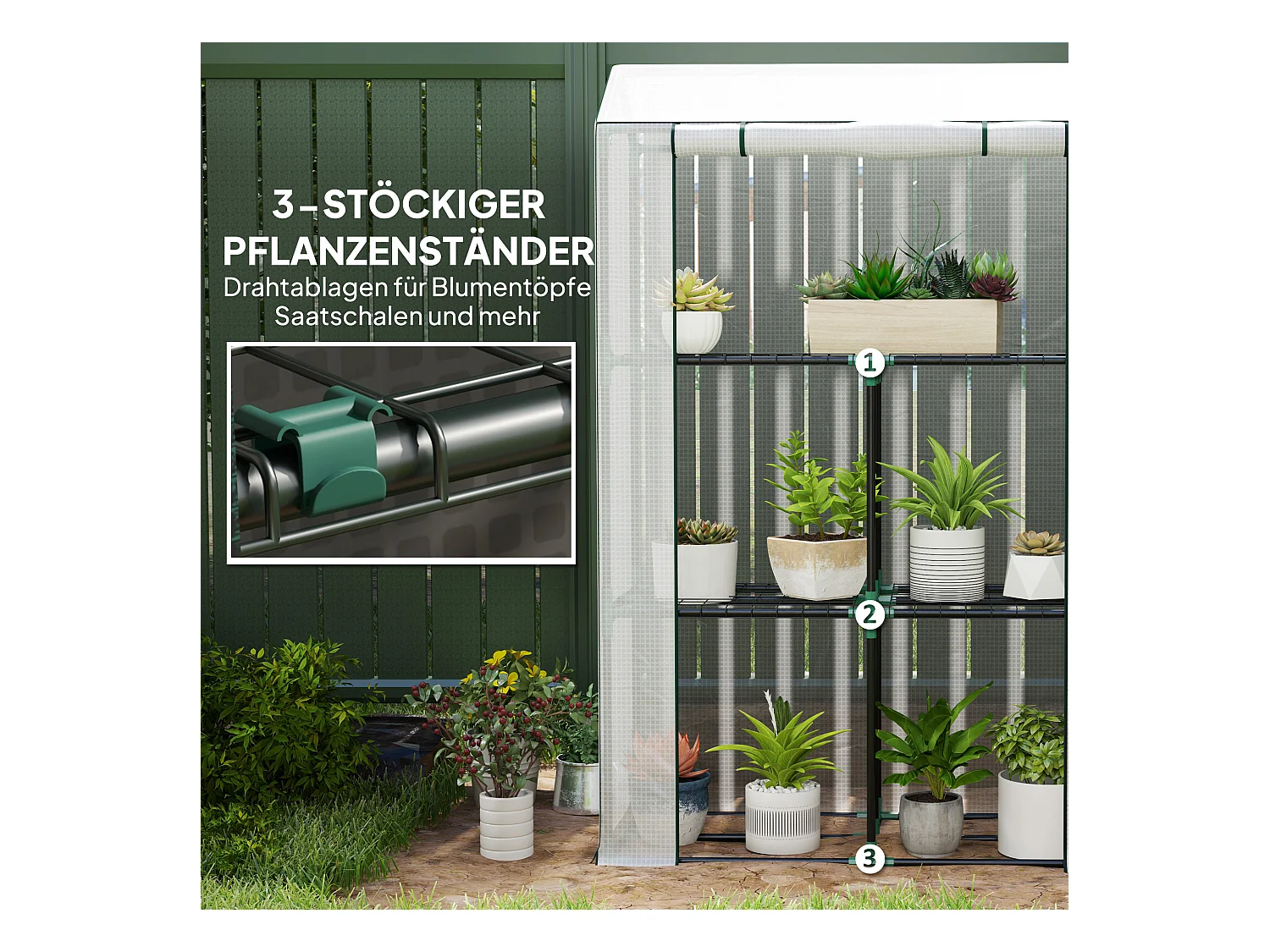 Serre avec étagères, portes à enrouler, protection UV, acier et PE, blanc (100x40x150 cm)