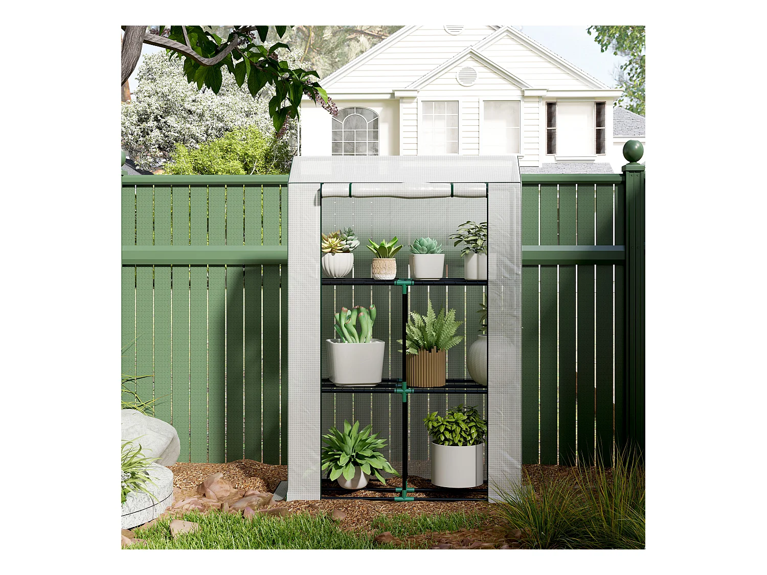 Serre avec étagères, portes à enrouler, protection UV, acier et PE, blanc (100x40x150 cm)