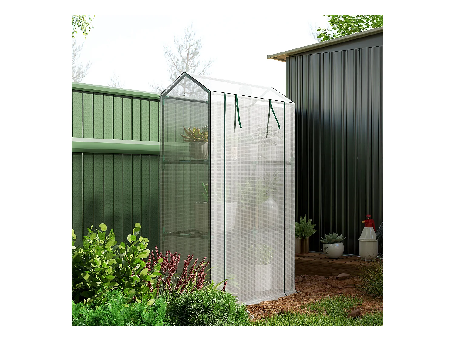 Serre avec étagères, portes à enrouler, protection UV, acier et PE, blanc (100x40x150 cm)