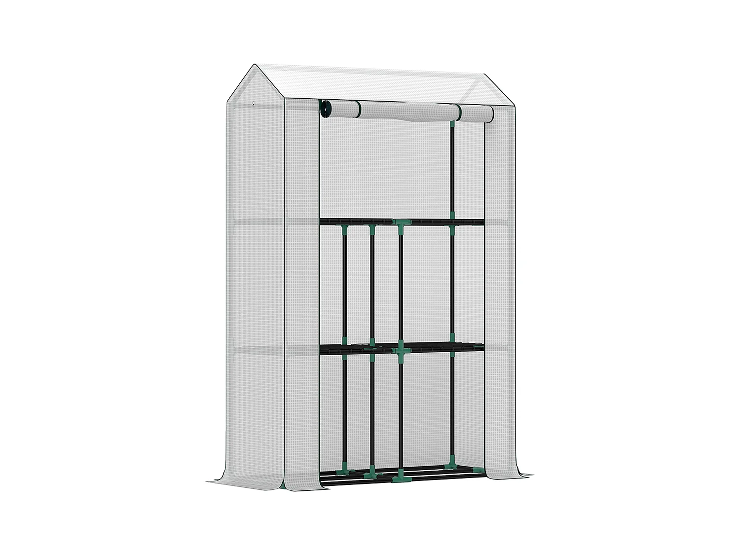Serre avec étagères, portes à enrouler, protection UV, acier et PE, blanc (100x40x150 cm)