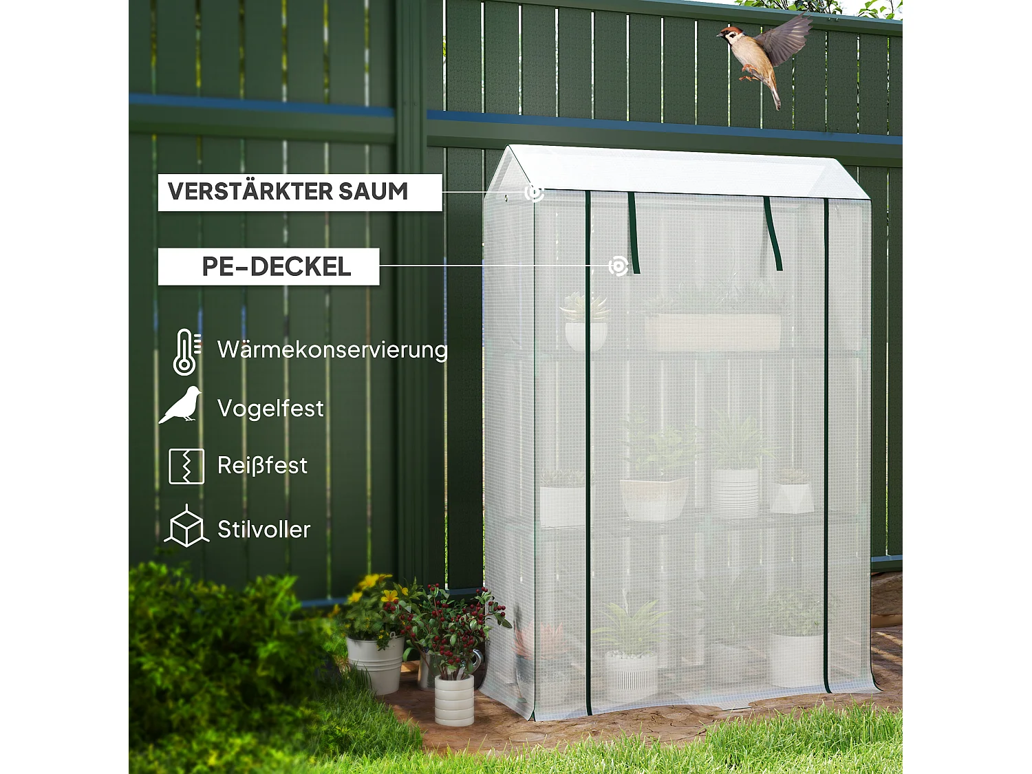 Serre avec étagères, portes à enrouler, protection UV, acier et PE, blanc (100x40x150 cm)