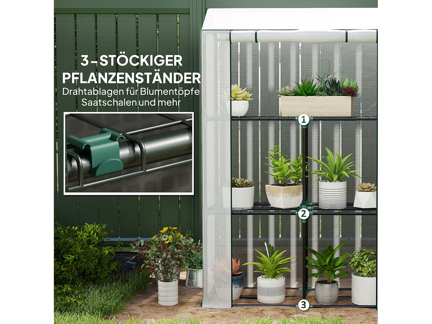 Serre avec étagères, portes à enrouler, protection UV, acier et PE, blanc (100x40x150 cm)