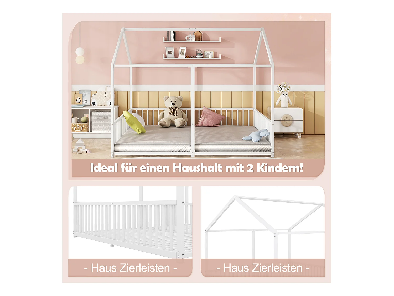 Lit mezzanine 90 x 200 cm avec bureau et échelle, sans matelas, cadre en métal, design maison, blanc (204x134x174 cm)