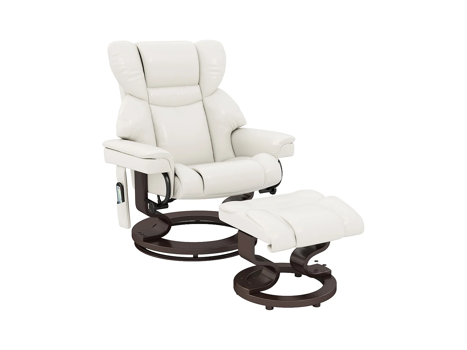 Relaxsessel Drehbar mit Fußhocker und Massage, Elektrischer Fernsehsessel mit Liegefunktion, Kunstleder, Cremeweiß (79x82x101 cm)