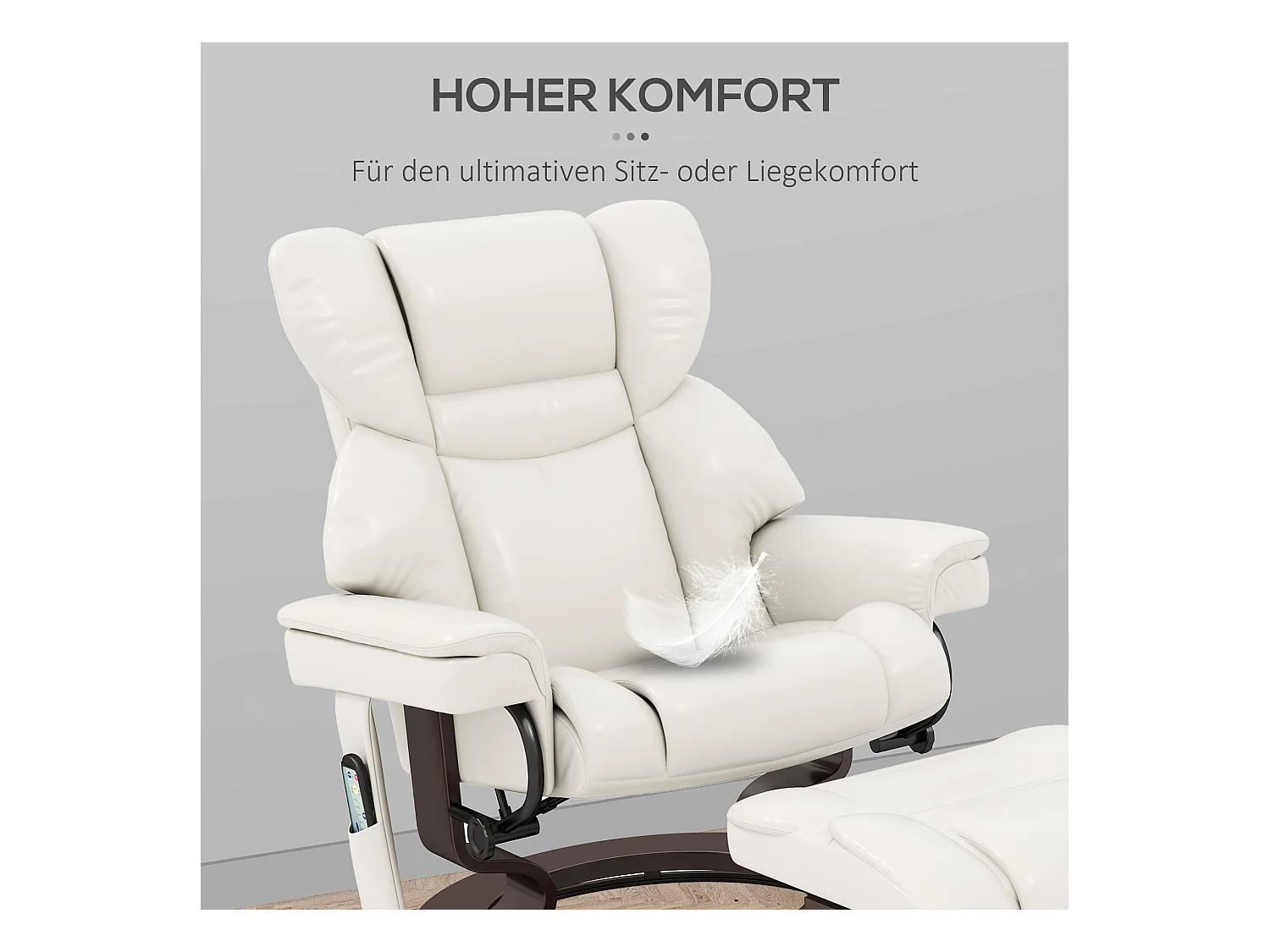 Relaxsessel Drehbar mit Fußhocker und Massage, Elektrischer Fernsehsessel mit Liegefunktion, Kunstleder, Cremeweiß (79x82x101 cm)