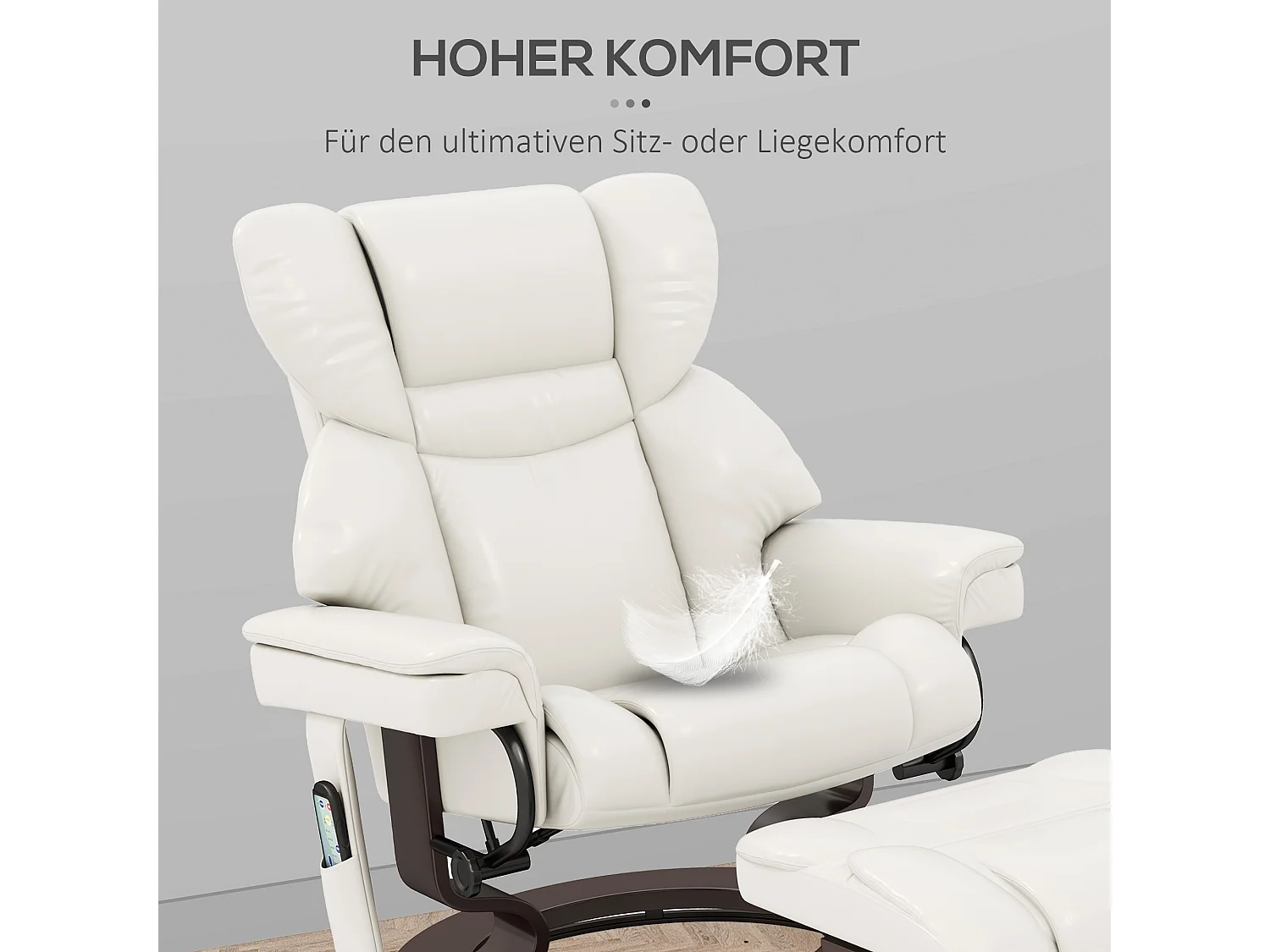 Relaxsessel Drehbar mit Fußhocker und Massage, Elektrischer Fernsehsessel mit Liegefunktion, Kunstleder, Cremeweiß (79x82x101 cm)