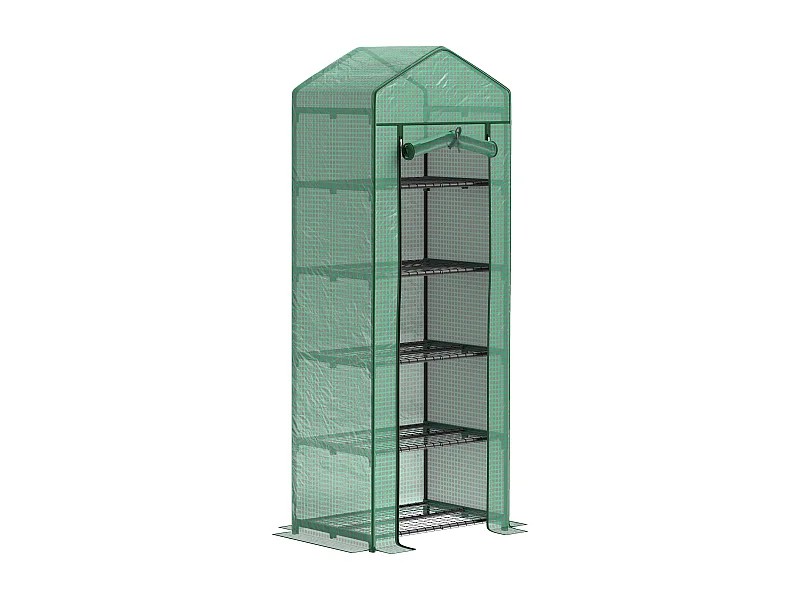 Serre avec porte roulante, étagères, plastique, vert, pour jardin et balcon (69x49x193 cm)