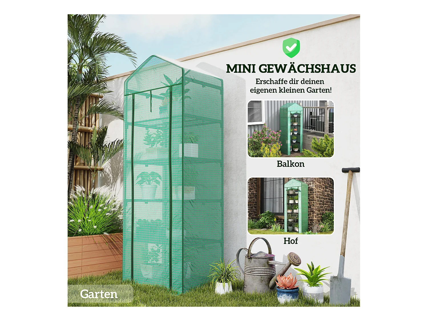 Serre avec porte roulante, étagères, plastique, vert, pour jardin et balcon (69x49x193 cm)