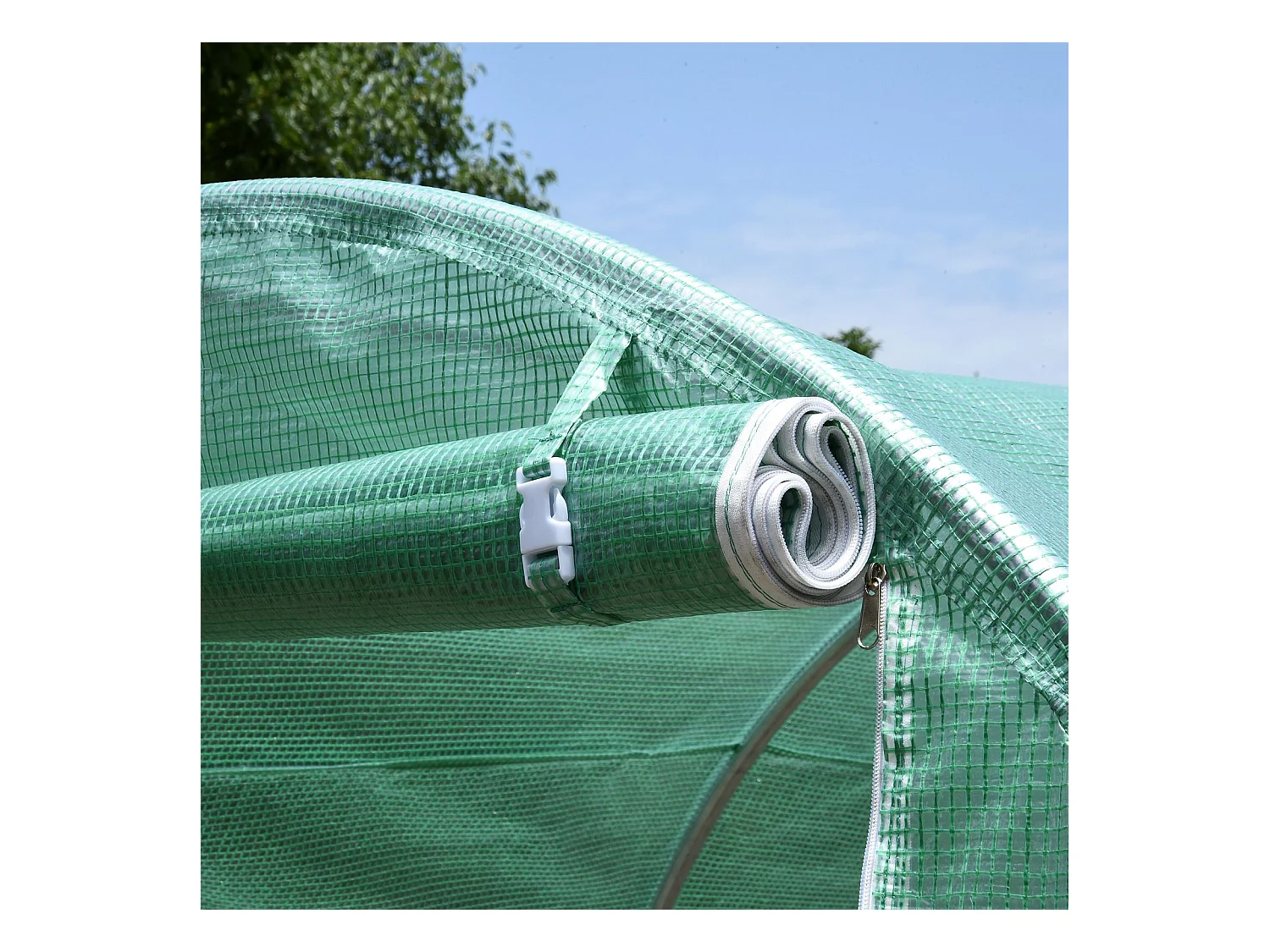 Invernadero de túnel para tomates, film transparente, 6 ventanas con mosquitera, estructura de acero verde (395x195x190cm)