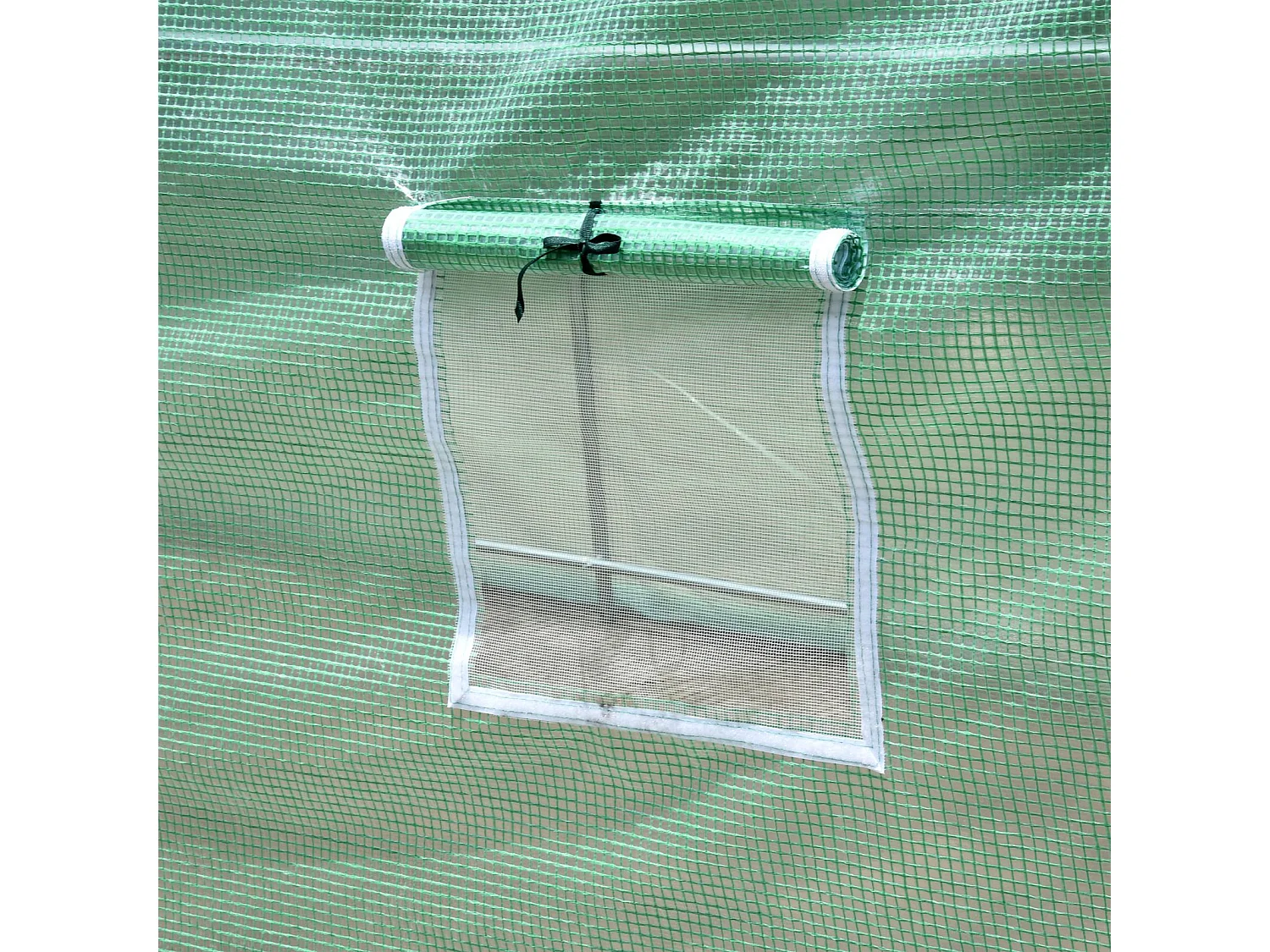 Serre tunnel pour tomates, film plastique transparent, 6 fenêtres moustiquaires, cadre acier vert (395x195x190cm)