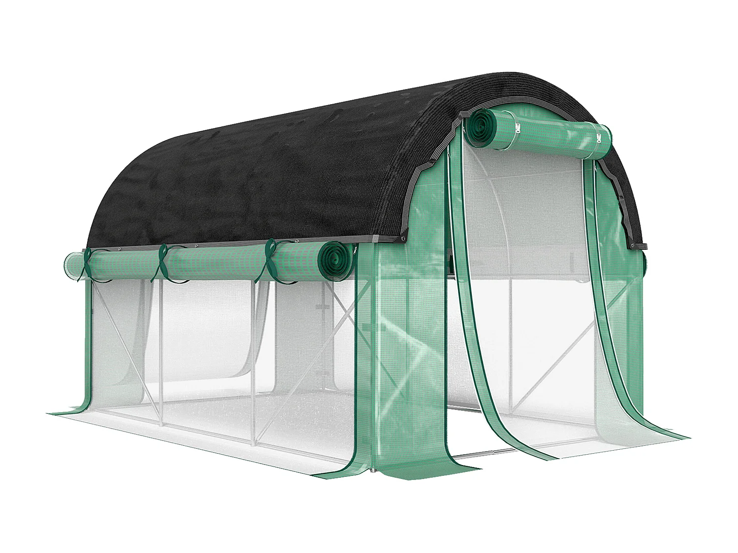 Serre tunnel avec fenêtres, porte roulante et parois latérales enroulables, UV, PVC, vert (300x200x198 cm)