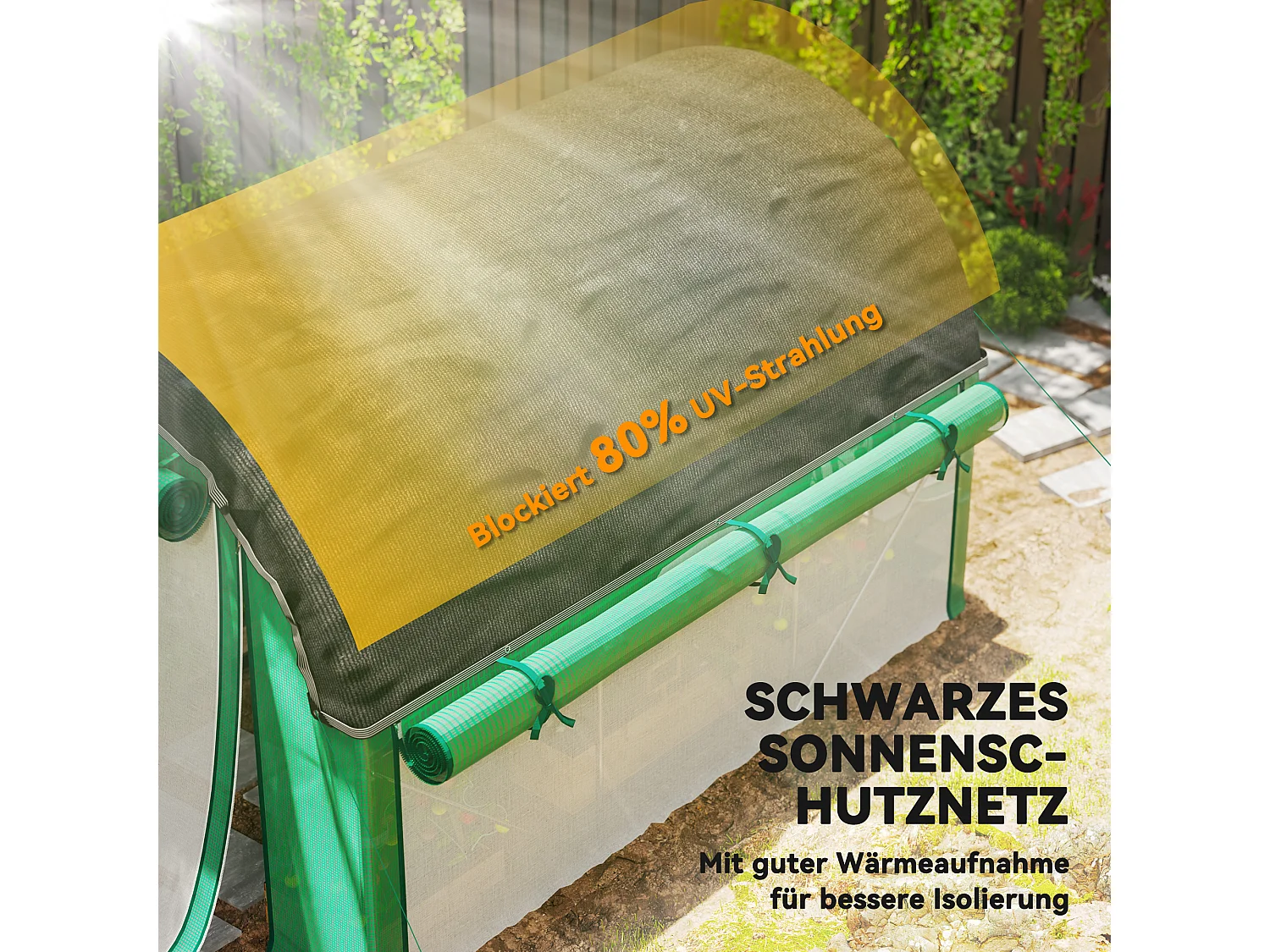 Serre tunnel avec fenêtres, porte roulante et parois latérales enroulables, UV, PVC, vert (300x200x198 cm)