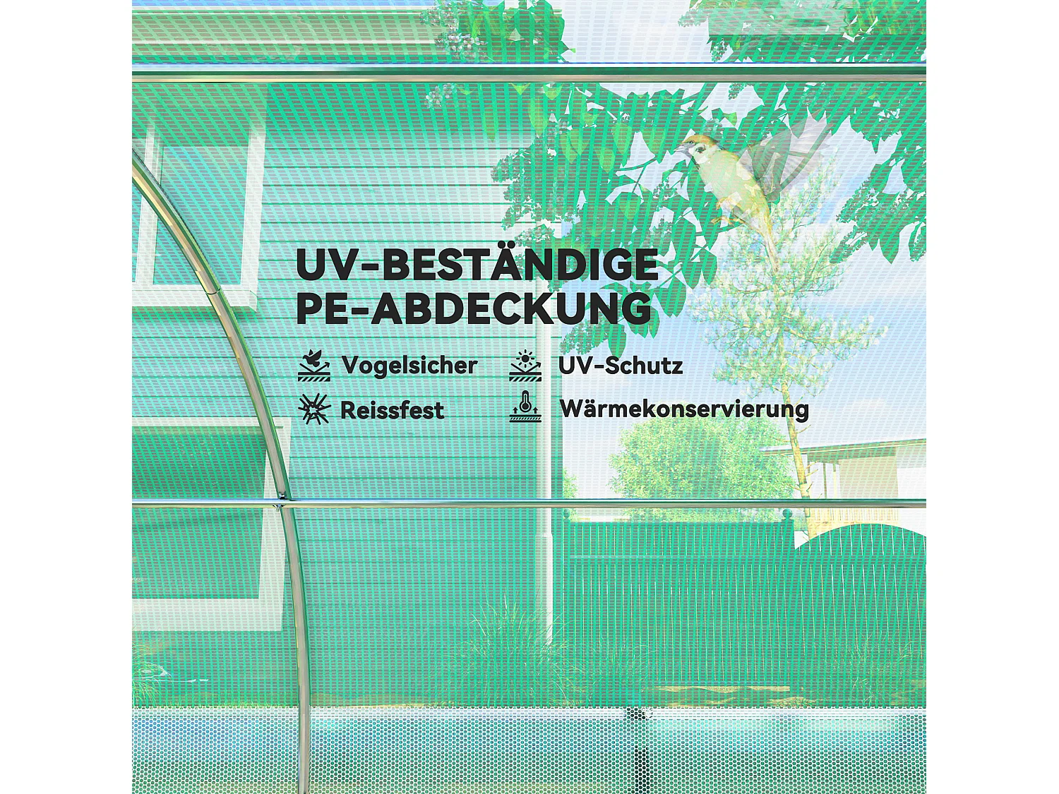 Serre tunnel avec fenêtres, porte roulante et parois latérales enroulables, UV, PVC, vert (300x200x198 cm)