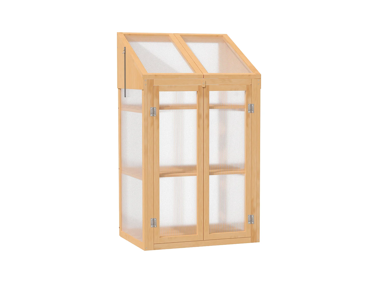 Mini serre avec étagères, bois, marron, avec fenêtres et double porte (70x50x120cm)