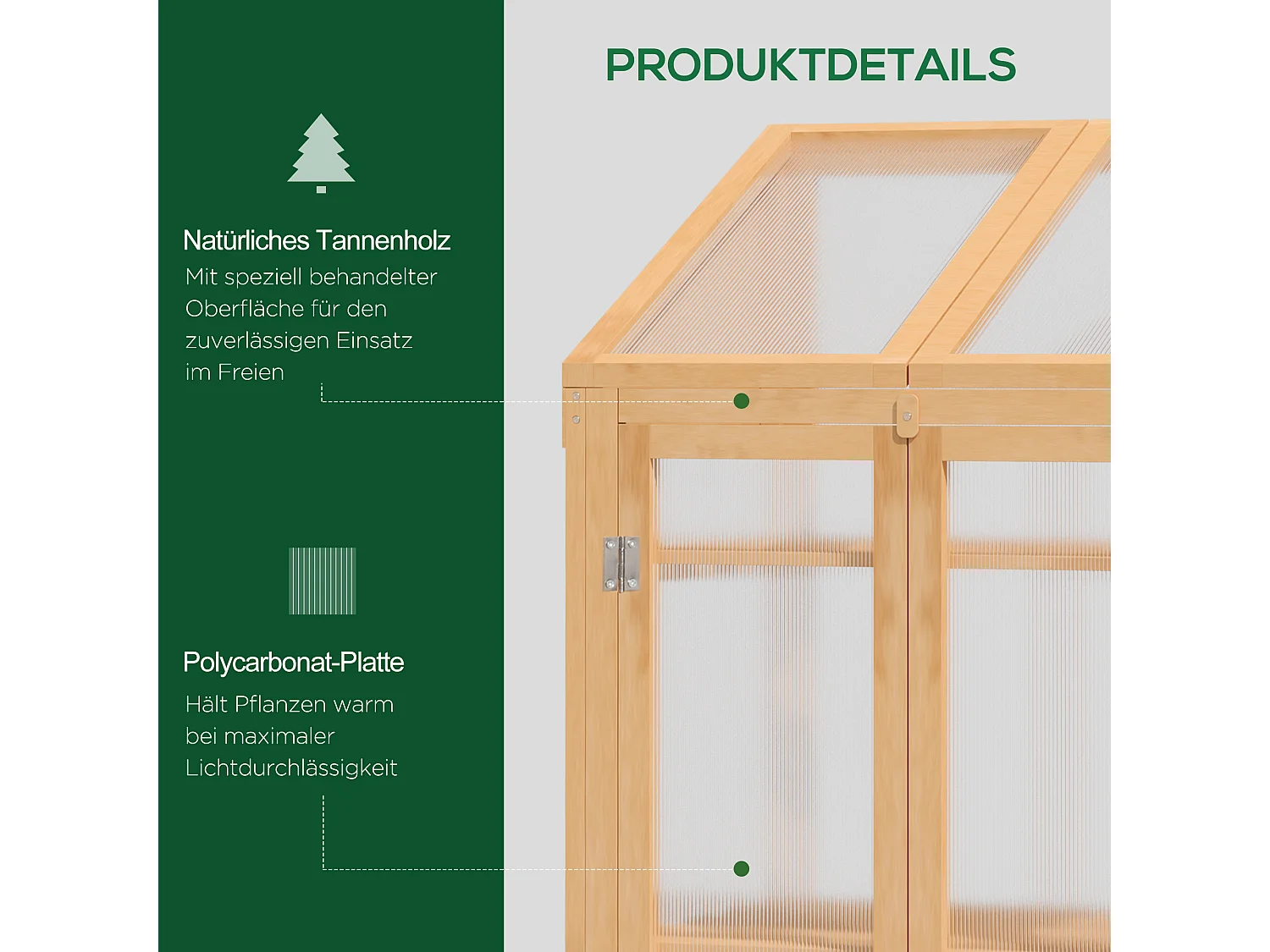 Mini serre avec étagères, bois, marron, avec fenêtres et double porte (70x50x120cm)