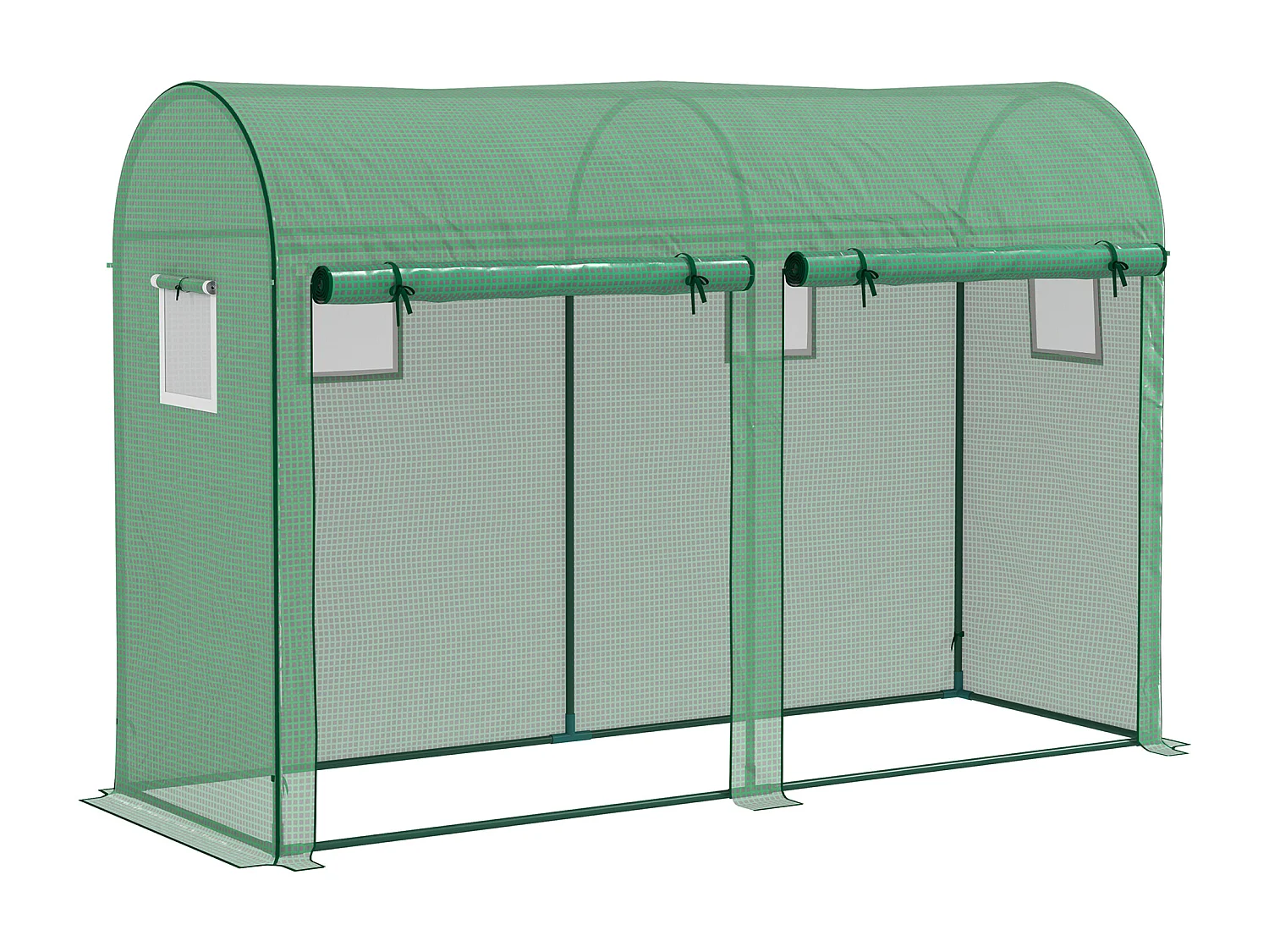Tuinkas met ramen en deur, staal, PE, 300x100x200 cm, groen