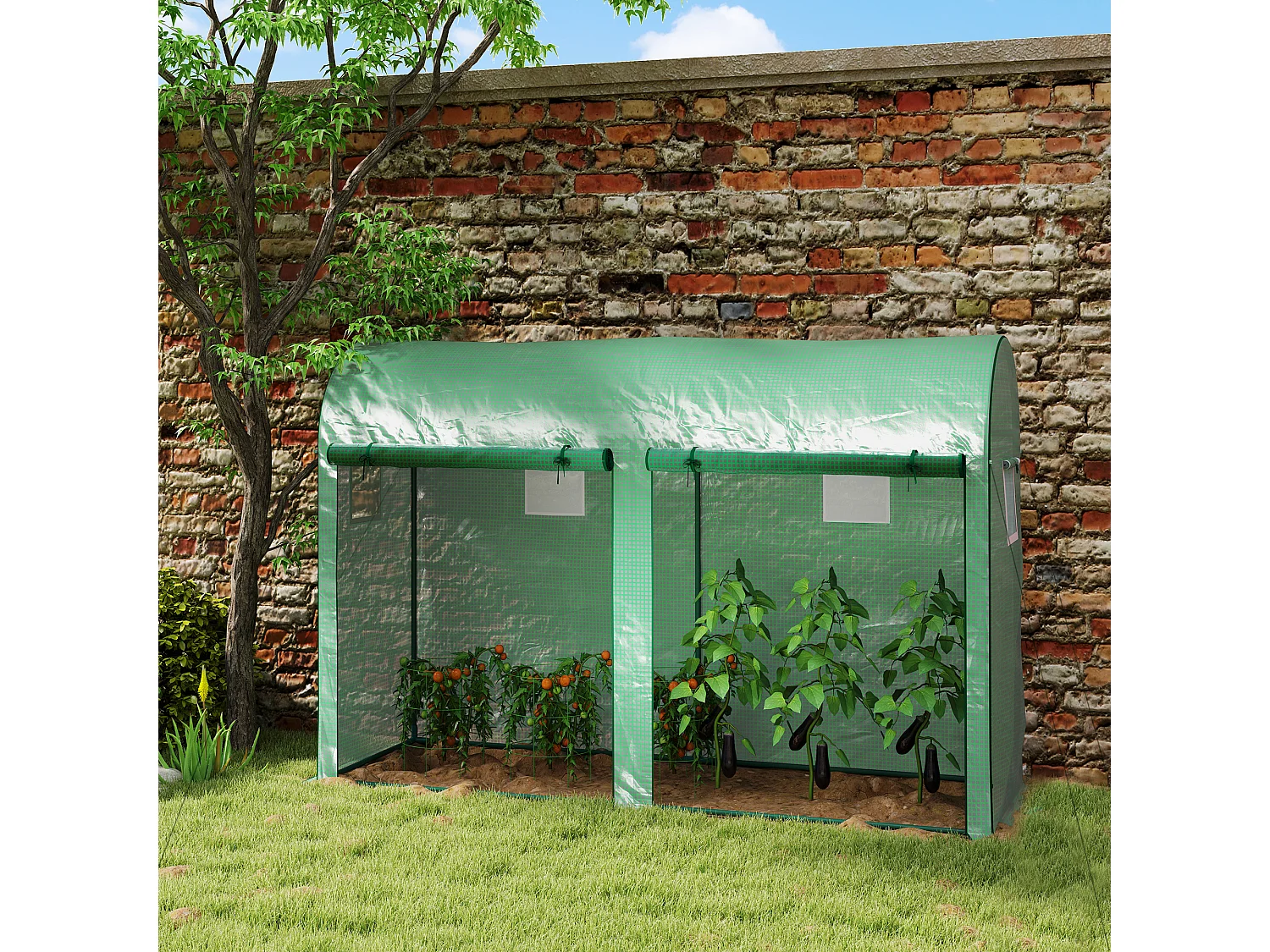 Tuinkas met ramen en deur, staal, PE, 300x100x200 cm, groen