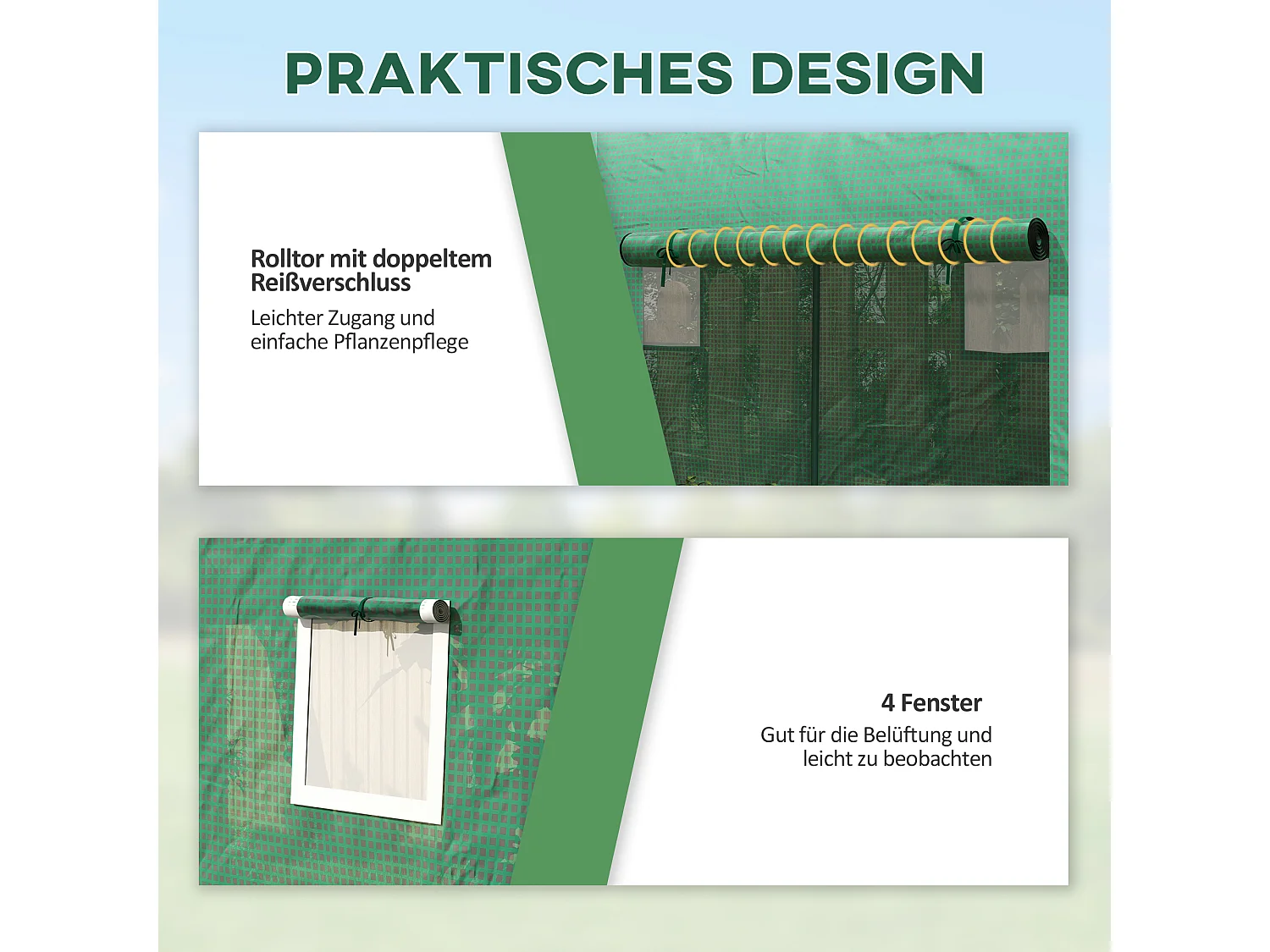 Tuinkas met ramen en deur, staal, PE, 300x100x200 cm, groen