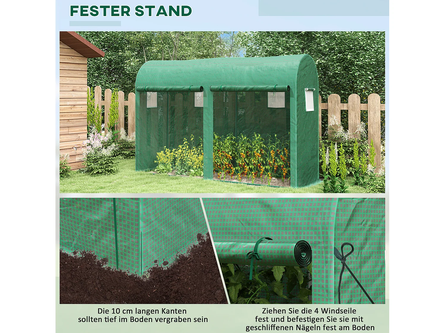 Tuinkas met ramen en deur, staal, PE, 300x100x200 cm, groen