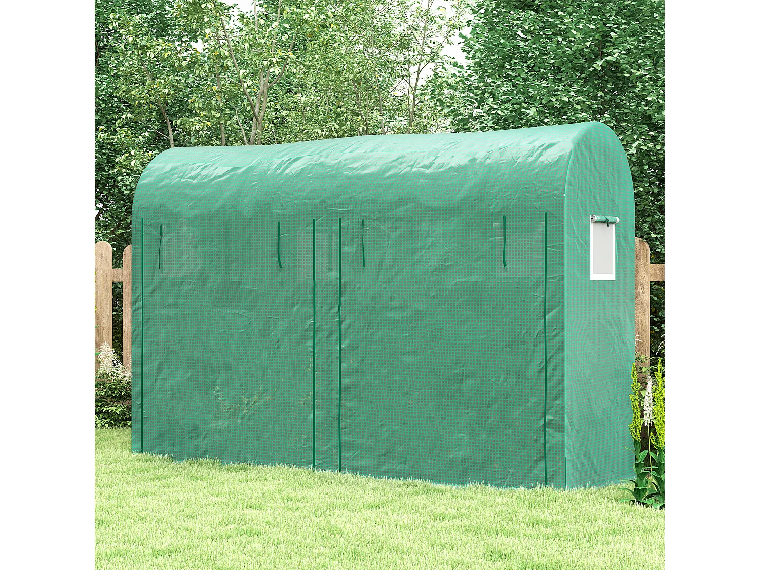 Tuinkas met ramen en deur, staal, PE, 300x100x200 cm, groen