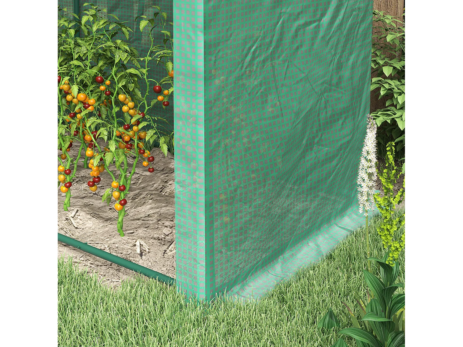 Tuinkas met ramen en deur, staal, PE, 300x100x200 cm, groen