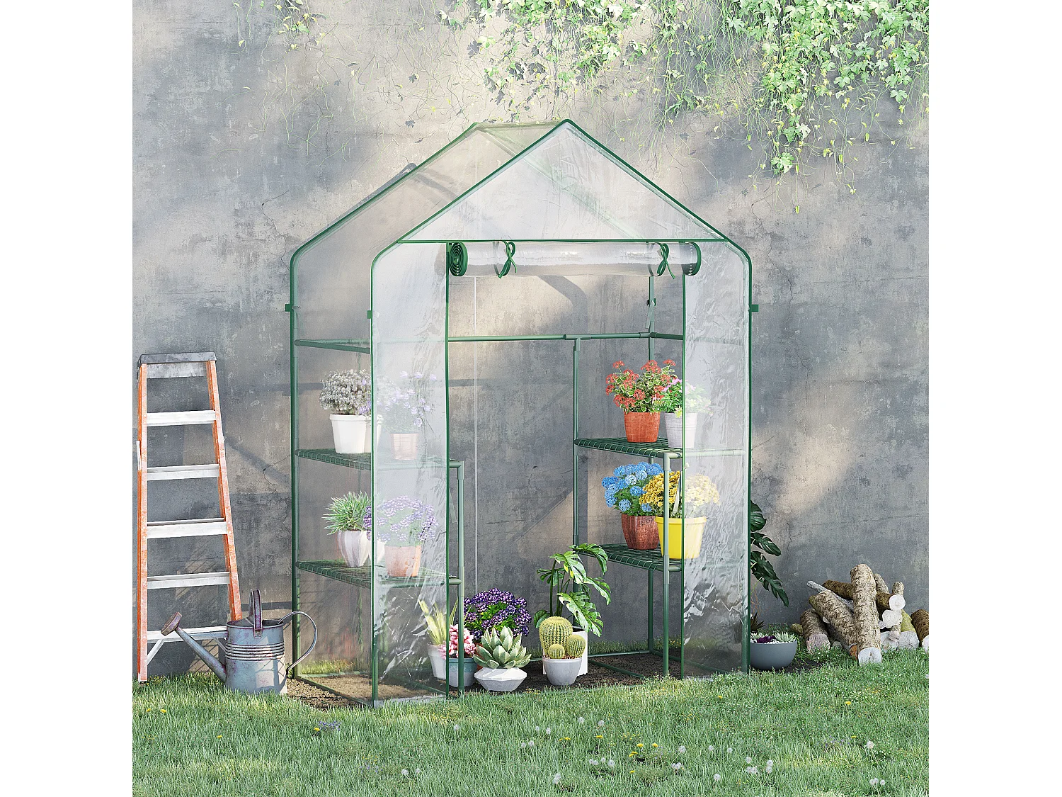 Tunnelkas met 6 planken, stalen frame, transparant (142x73x195cm)