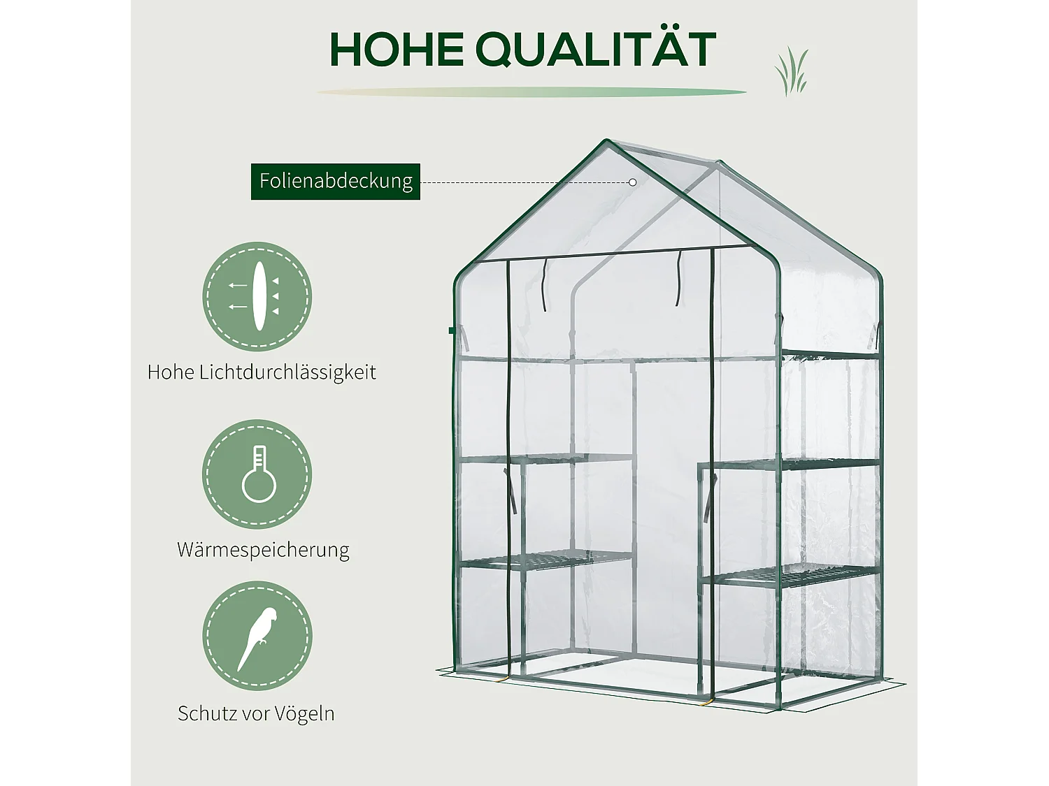 Tunnelkas met 6 planken, stalen frame, transparant (142x73x195cm)