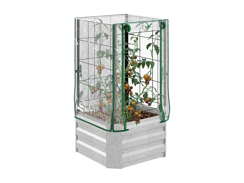 Jardin surélevé avec treillis et 3 étagères, bac à plantes en bois, pour plantes grimpantes, gris (53x53x90 cm)