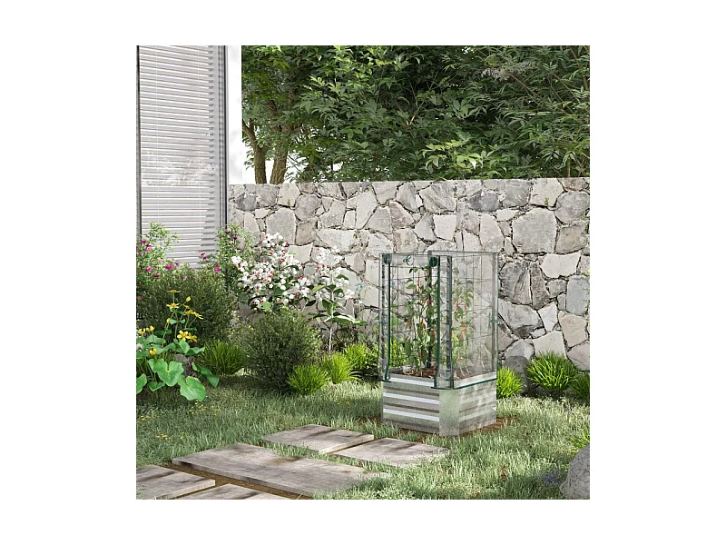 Jardin surélevé avec treillis et 3 étagères, bac à plantes en bois, pour plantes grimpantes, gris (53x53x90 cm)