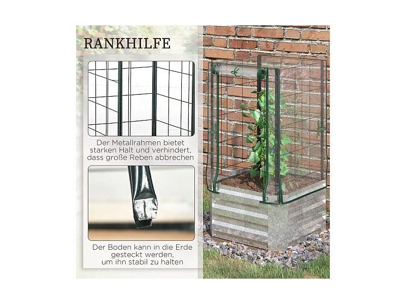 Jardin surélevé avec treillis et 3 étagères, bac à plantes en bois, pour plantes grimpantes, gris (53x53x90 cm)