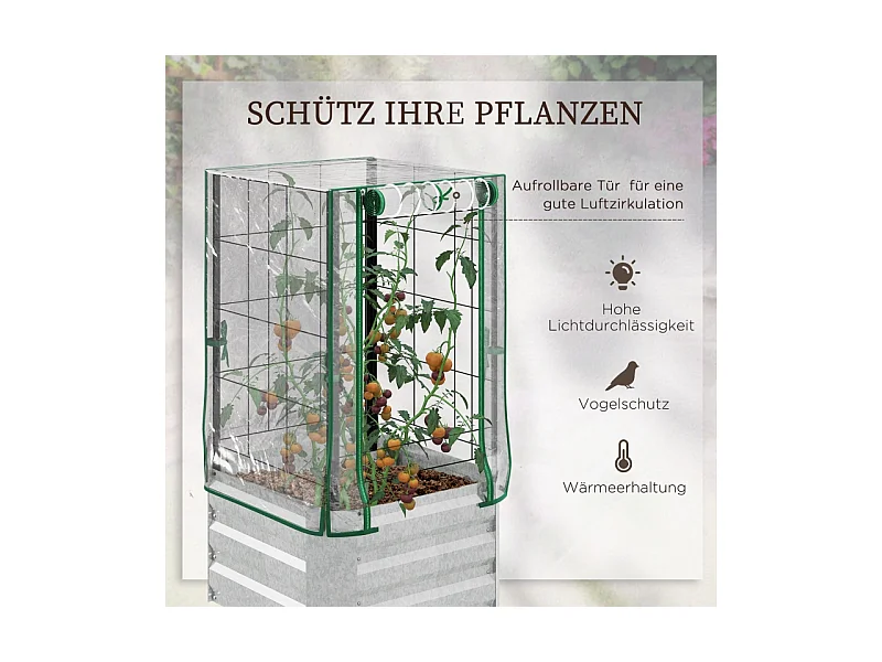 Jardin surélevé avec treillis et 3 étagères, bac à plantes en bois, pour plantes grimpantes, gris (53x53x90 cm)