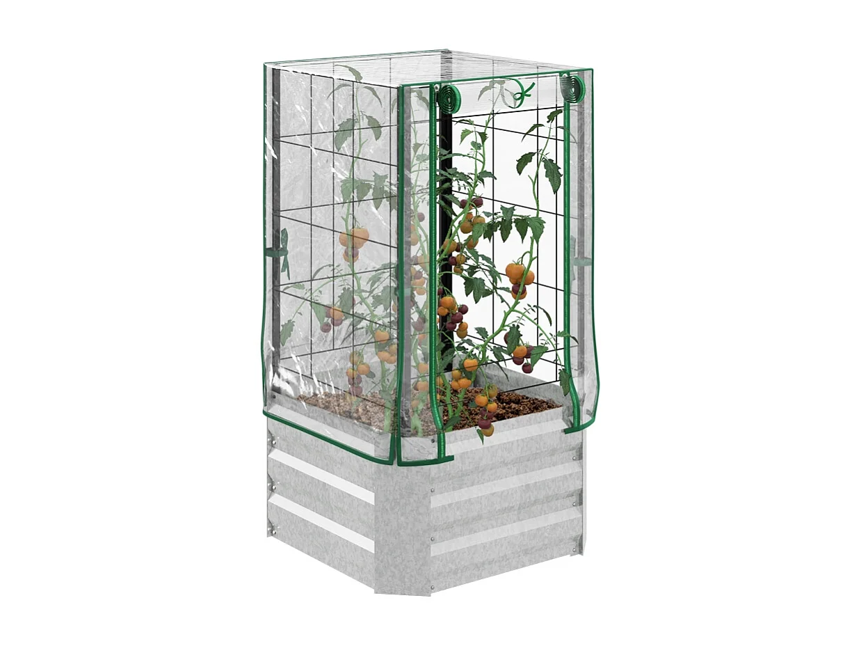 Jardin surélevé avec treillis et 3 étagères, bac à plantes en bois, pour plantes grimpantes, gris (53x53x90 cm)