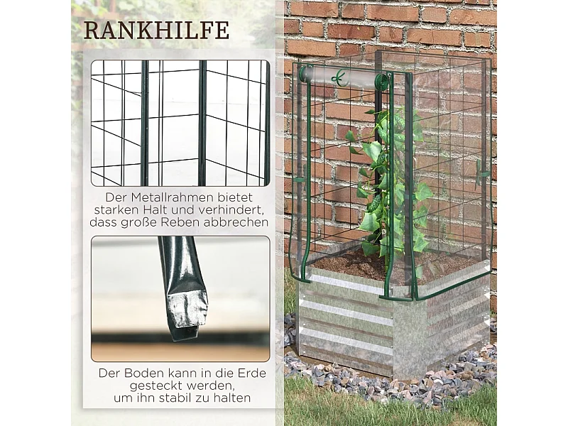 Jardin surélevé avec treillis et 3 étagères, bac à plantes en bois, pour plantes grimpantes, gris (53x53x90 cm)