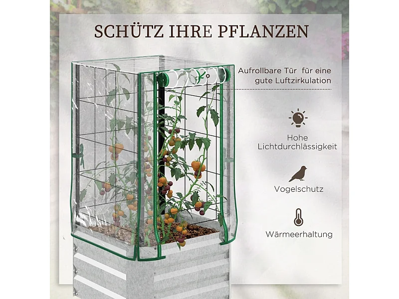 Jardin surélevé avec treillis et 3 étagères, bac à plantes en bois, pour plantes grimpantes, gris (53x53x90 cm)