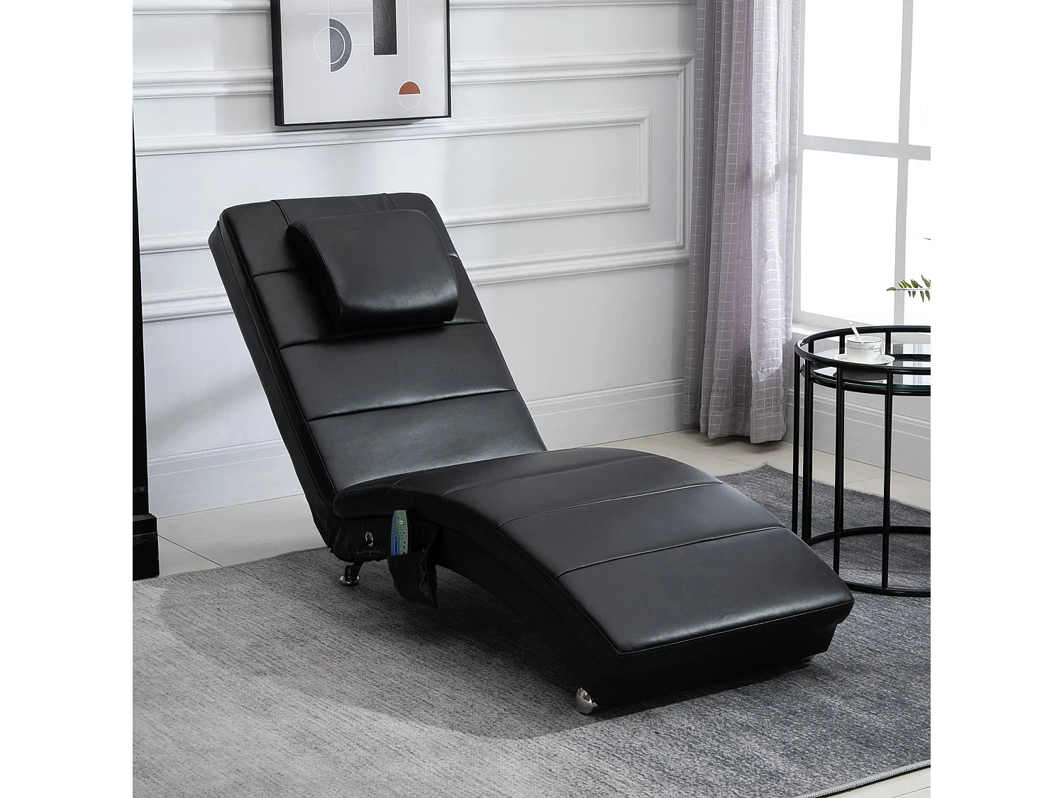 Chaise longue relax avec massage 8 points, simili cuir, télécommande, noir (163x58x87cm)
