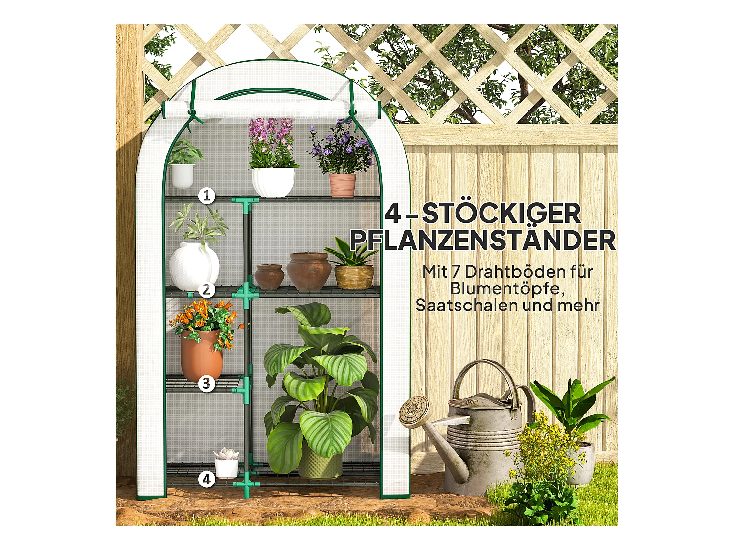 Serre de jardin avec toit arrondi, étagères, acier, blanche (100x45x160 cm)