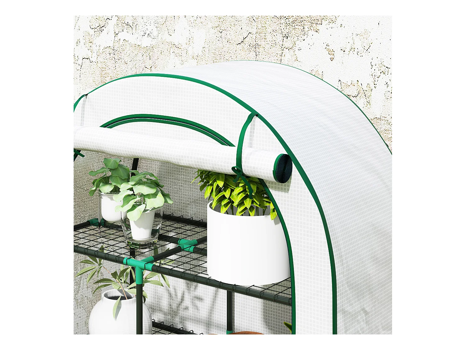 Serre de jardin avec toit arrondi, étagères, acier, blanche (100x45x160 cm)