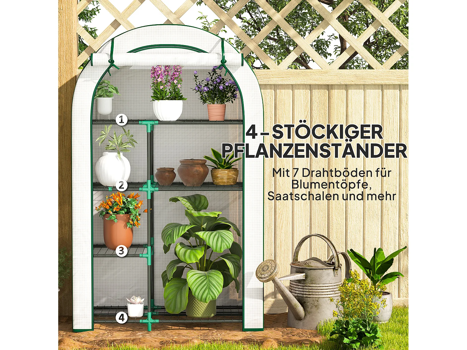 Serre de jardin avec toit arrondi, étagères, acier, blanche (100x45x160 cm)