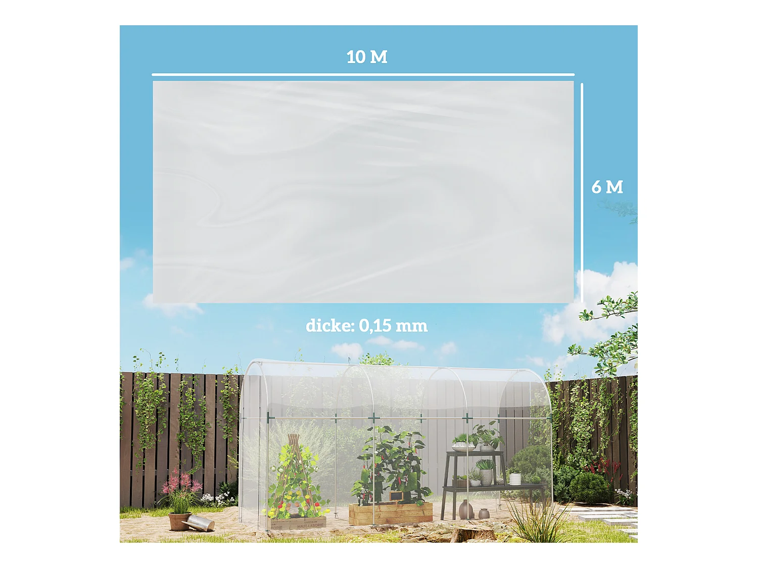 Film pour serre, étanche, avec protection UV, plastique transparent, 6x10 m (1000x600x1 cm)